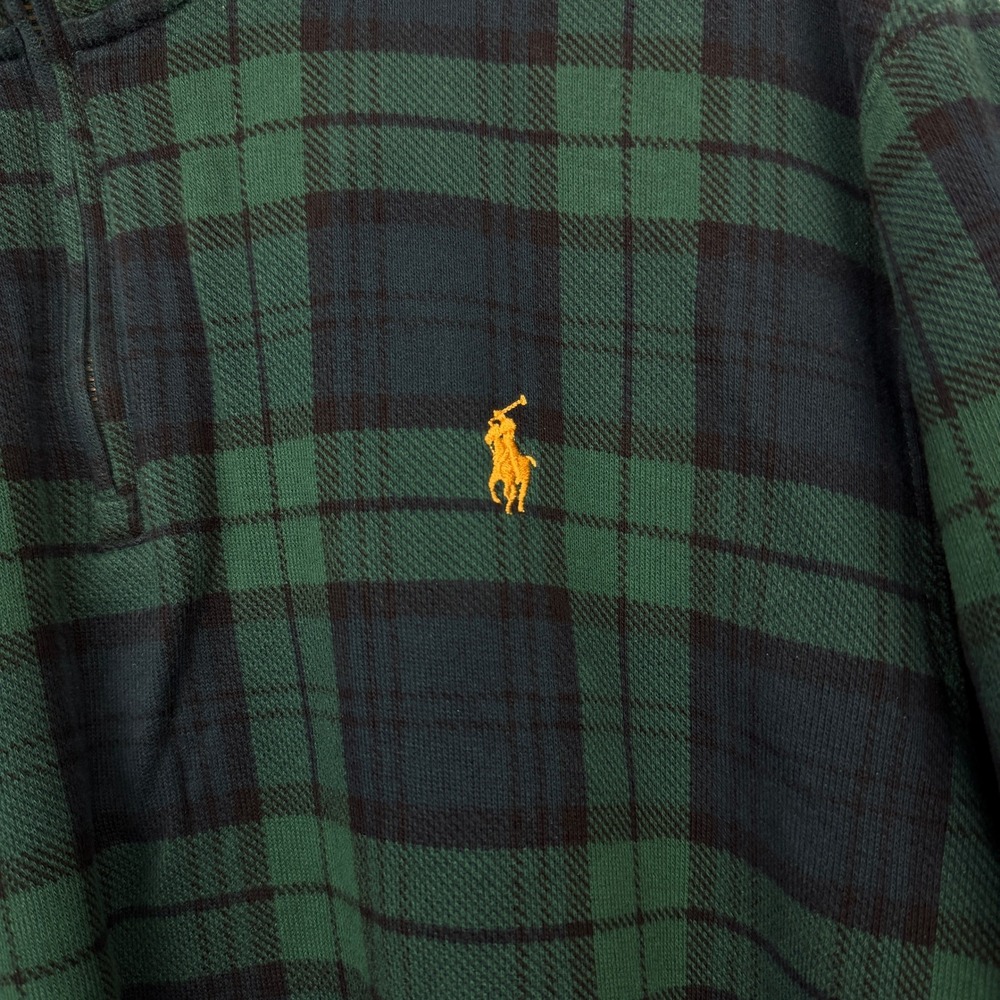 Polo Ralph Lauren Estate Rib Pullover Mens XL COTTON 1/4 Zip Green Black Plaid - Picture 5 of 10